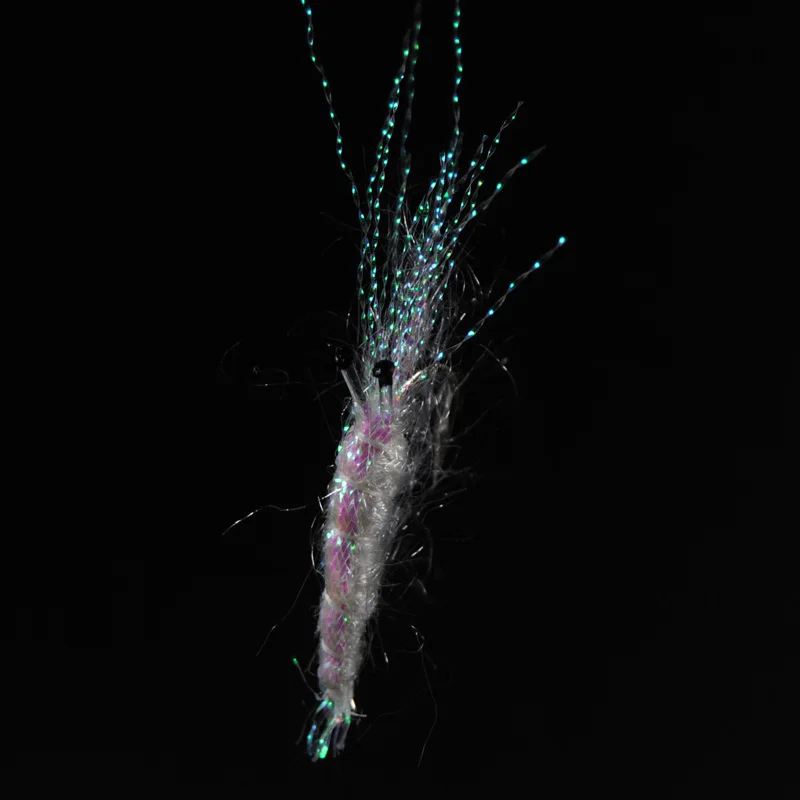 Bimoo 4PCS # 1 cebo Artificial para moscas de camarones, camarones con Flash trasero de perlas para pesca de trucha, agua salada, Sabiki - imagen 2