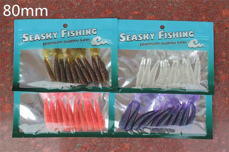 Señuelo suave de una sola cola para pesca, cebo de gusano, Gel de sílice para aparejo Texas, bolsa de 5cm/6cm/8cm, 10-20 piezas - imagen 4