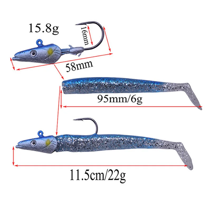 Señuelo de pesca con cabeza de pez que se hunde, cebo Wobbler de 115mm, 22g, para agua salada, Natural, cuerpo vivo, suave, lubina, 1 ud. - imagen 2