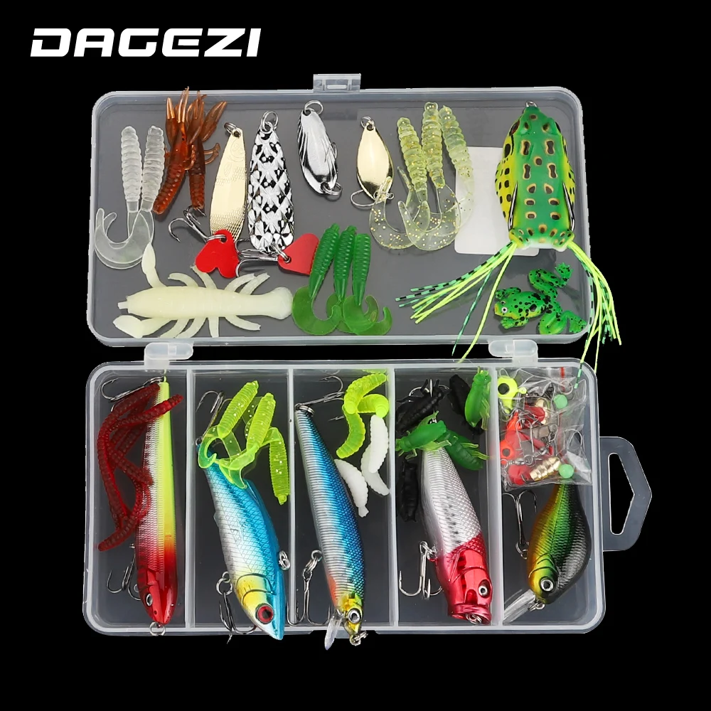 DAGEZI-Juego de Señuelos de Pesca, cebo duro, cebo Artificial, cuchara Popper, anzuelos de cabeza con caja de 72 piezas - imagen 2