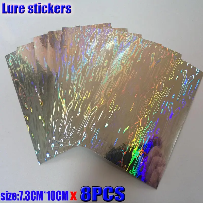 2024 pegatina de señuelo de pesca, holográfica, 4 tipos de colores que usted elija 8 papeles/lote tamaño: 73mm x 100mm o 100mm * 150mm - imagen 2