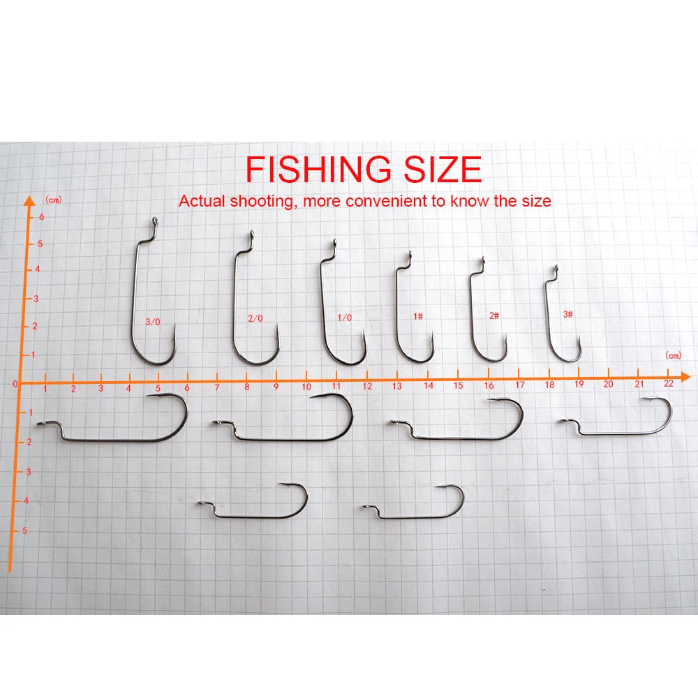 10 Uds. Anzuelo de pesca compensado de gusano suave acero alto en carbono 8 # -5/0 #   Anzuelos con manivela, cebo de silicona, señuelo, accesorios de pesca - imagen 3