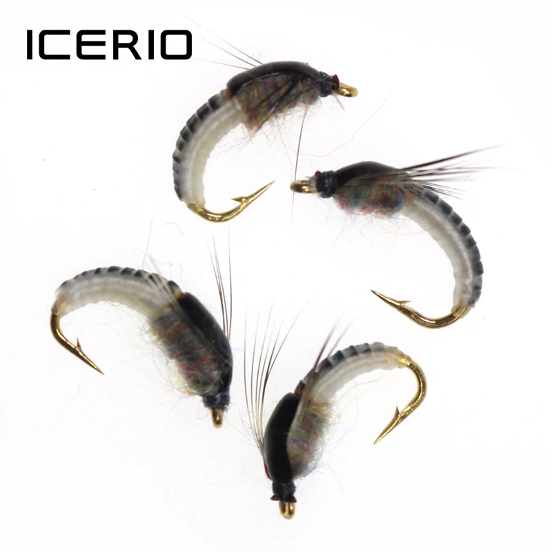 ICERIO-cebo de pesca con mosca, 4 piezas, gusano, ninfa, Scud, señuelo de insectos artificiales #12