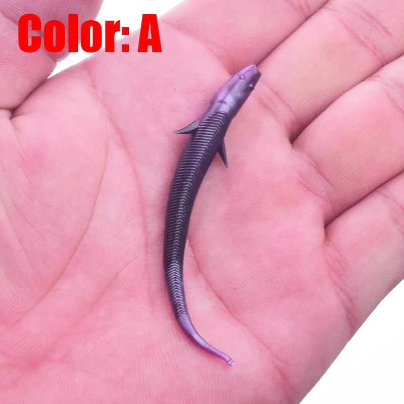 Señuelo suave de gusano de tierra de cola larga, cebo Artificial de silicona de 75mm y 1,2g, pez negro a rayas, aparejos de pesca de lubina, 20 unids/lote - imagen 5