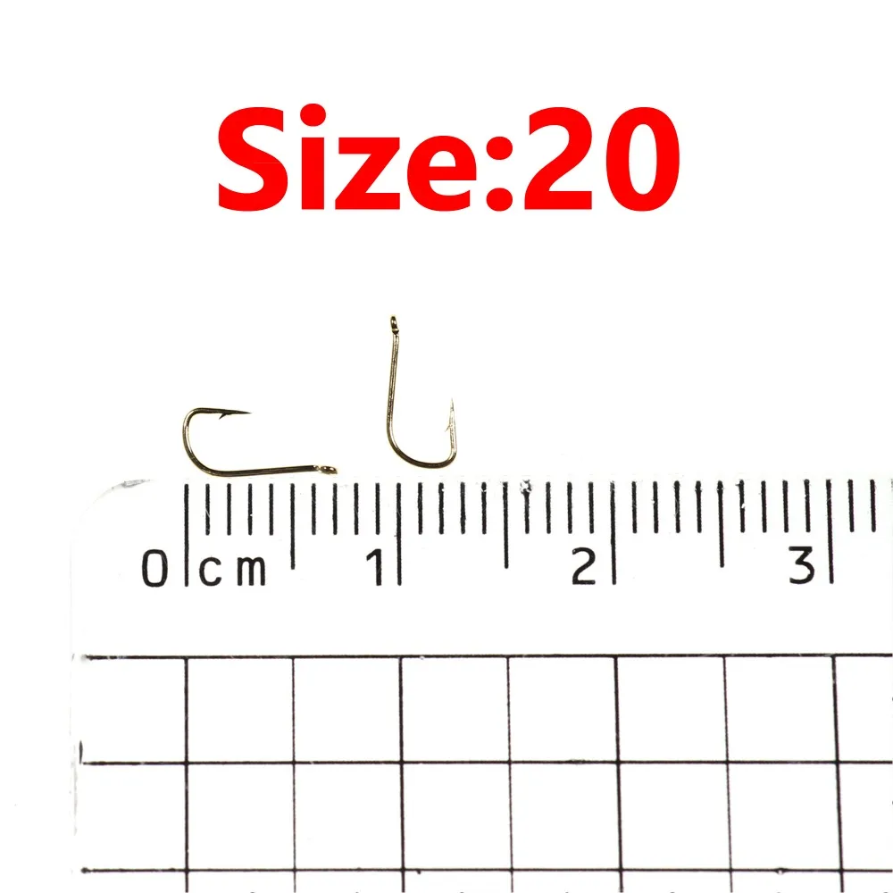 Bimoo-anzuelo de mosca seca de alambre fino, gancho de atado de moscas de Color rojo y dorado, punta afilada, para pesca con mosca pequeña, 20 unidades - imagen 4