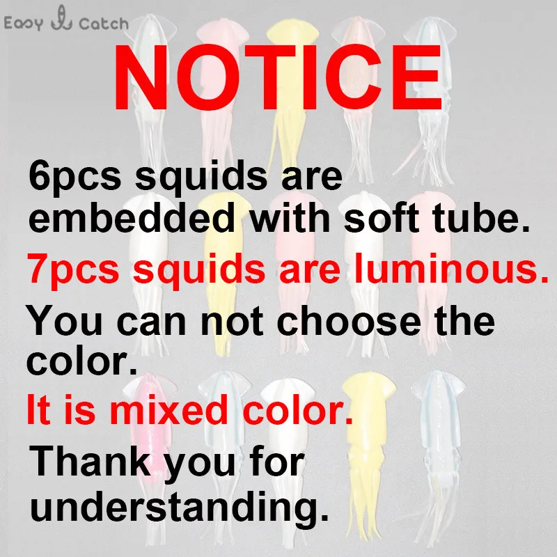 Señuelos de Pesca de calamar, anzuelos artificiales luminosos de plástico PVC blando de 8cm, Color mixto, para pesca en agua salada, 15 unidades - imagen 4