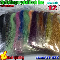 Línea flash de cristal para pesca con mosca, línea de pesca de 12 colores, línea de señuelo, material de atado para pesca con mosca, 12 bolsas/lote de longitud de 30CM