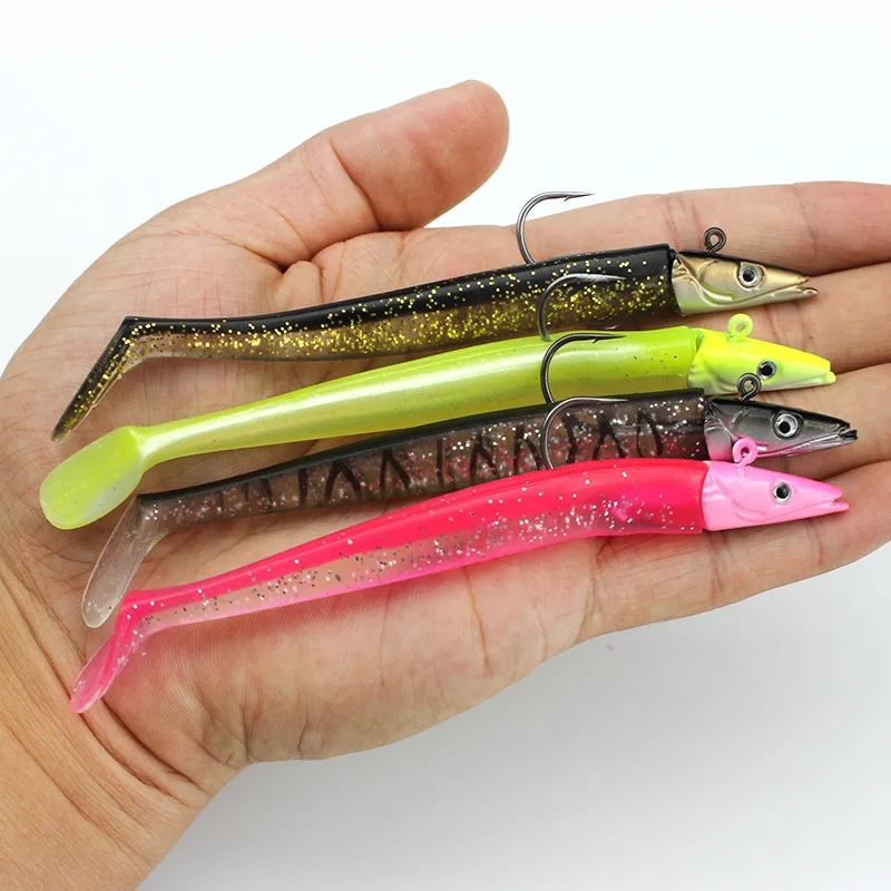 Cabeza de anzuelo en forma de pez, cebo suave, señuelos de pesca que se hunden, 11cm/16g, lote de señuelos artificiales, 4 piezas en oferta