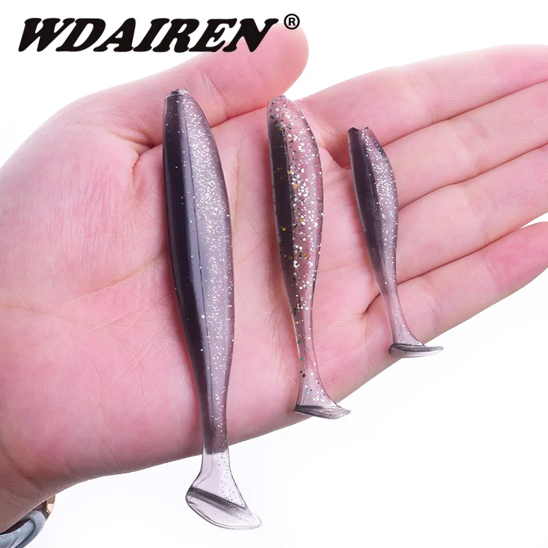 WDAIREN-SEÑUELOS blandos de silicona de doble Color, cebo Artificial de 5cm y 7cm, productos para pesca en el mar, Wobblers, cola de Pva, Swimbaits, aparejos de lubina