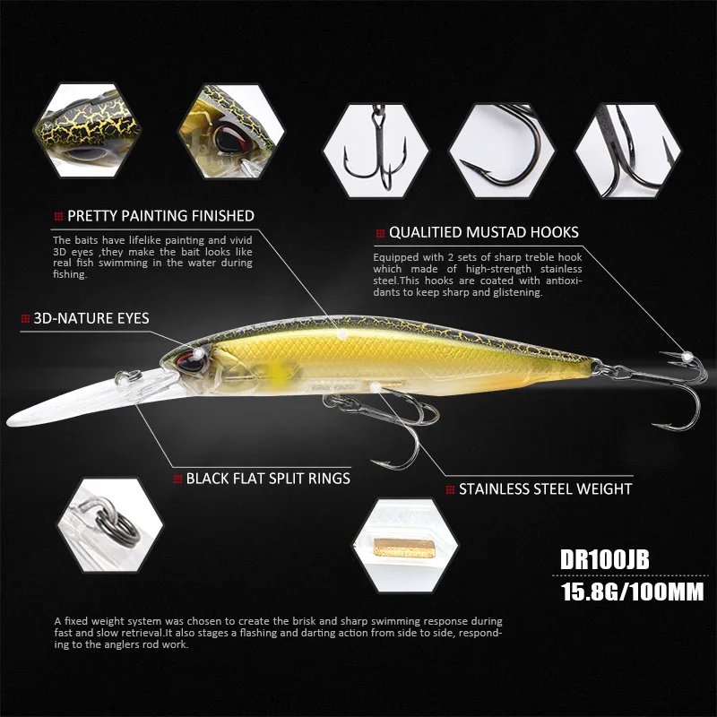 ALLBLUE Jerkbait 100DR – Señuelo suspendido 100mm con anzuelos MUSTAD - imagen 5