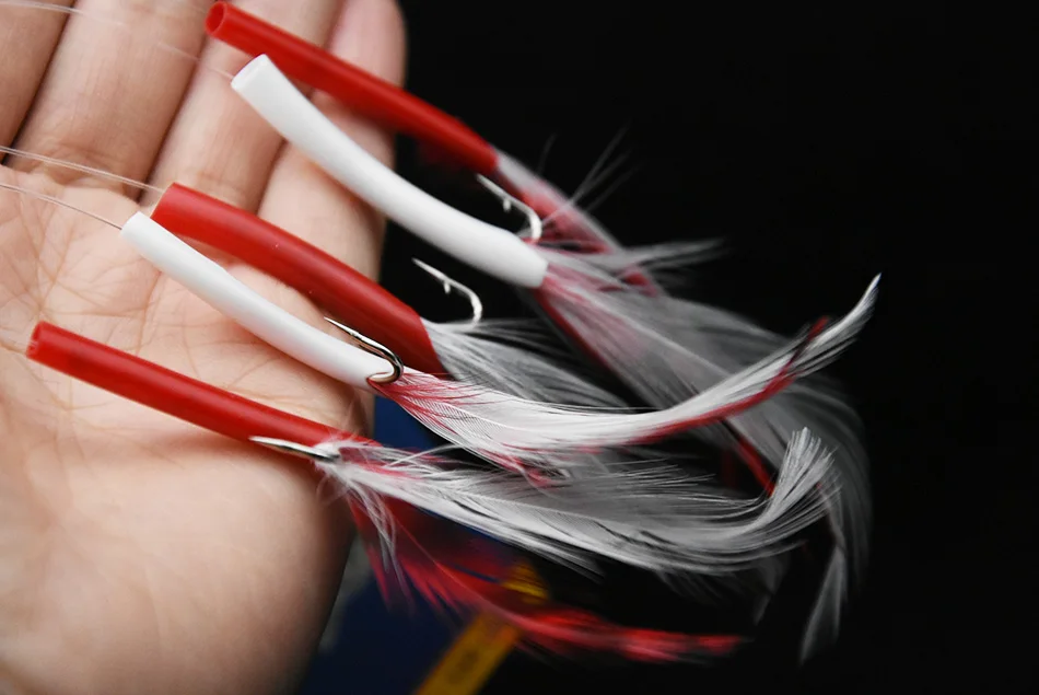 Anzuelo de 2 bolsas de tamaño No.2, aparejo de señuelo de arenque, anzuelos sabiki, aparejo de señuelo, cebo con ganchos de plumas - imagen 2