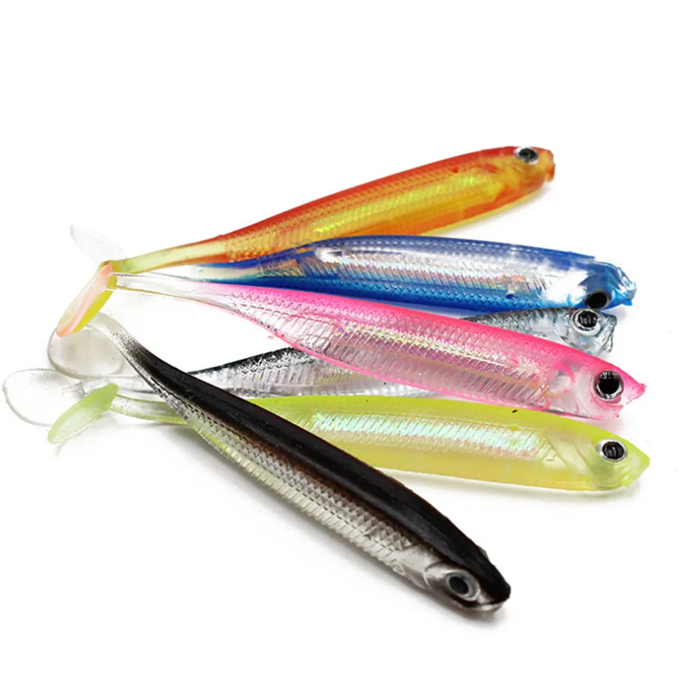5 unids/lote señuelo suave 2,2g/70mm para Pesca Shad gusano Swimbaits Jig Head señuelo suave cebo de Pesca con mosca Pesca
