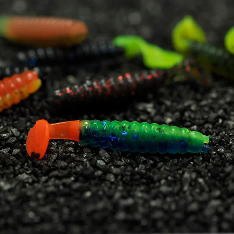 Señuelo de pesca de raíz de súper atracción, cebo suave en forma de T, bota de cola de una sola aguja, colas de articulación de pescado, señuelos artificiales de 4cm, 1g, lote de 20 Uds. - imagen 2