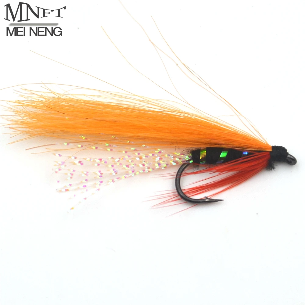 MNFT-señuelo de pesca con mosca, cebo Artificial, Color naranja, rojo, cuerpo azul, Flashabou, Minnow, Streamer, cuerpo holográfico, húmedo, 7, 10 Uds.