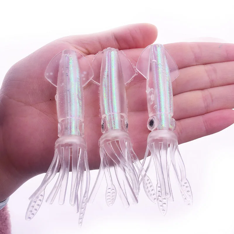 Señuelos blandos luminosos de faldas de calamar, cebo Artificial de goma brillante de pulpo para Pesca nocturna, aparejos de Pesca de atún, sái, 10cm, 8g, 2 unids/lote - imagen 3