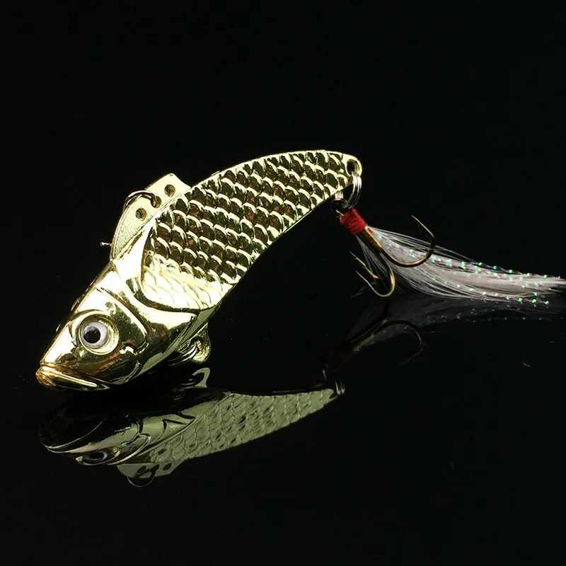 Señuelo de pesca VIB completamente metálico, cebo de vibración que se hunde, con pluma, gancho triple, 8g/12g/18g, 1 pieza, venta - imagen 4