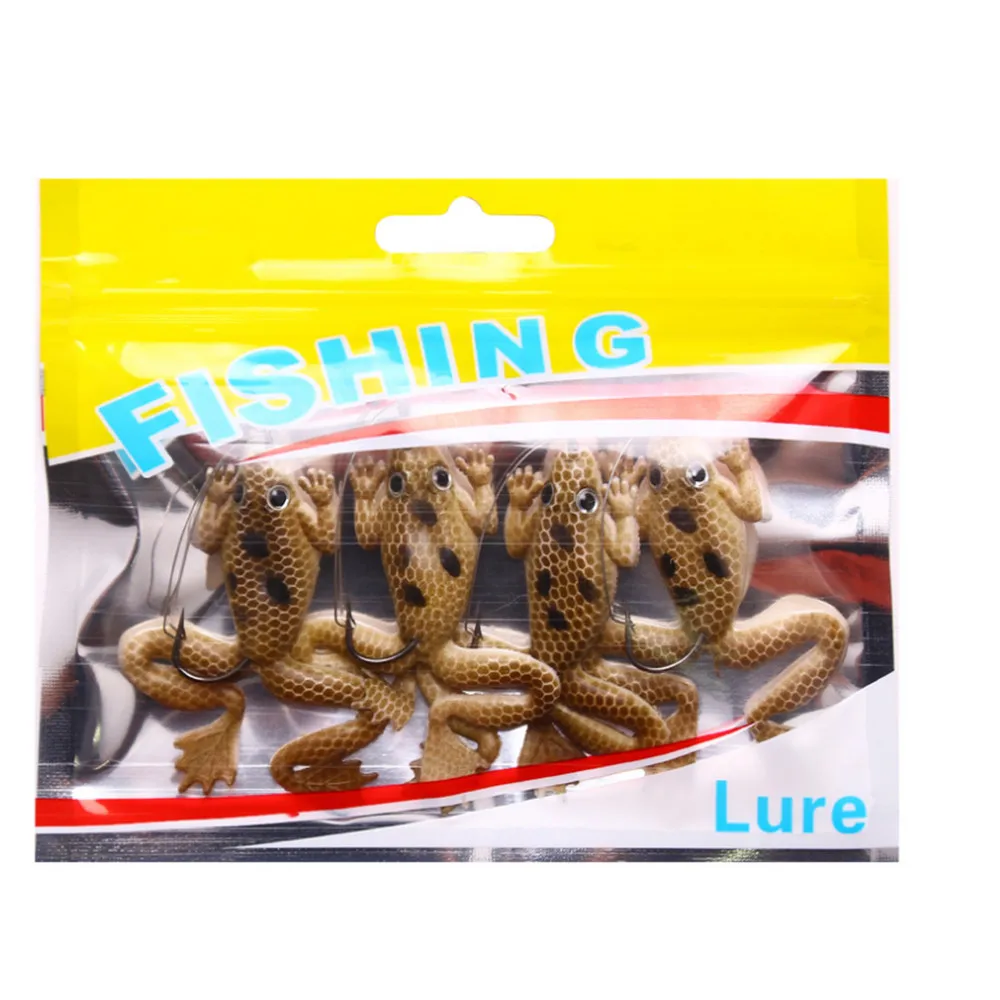 FISHINAPOT-Juego de 4 unids/lote de cebos blandos de goma de rana de 60mm y 5,2g, Señuelos de Pesca de 3 colores con gancho, CrankBait, aparejos de pesca de carpa