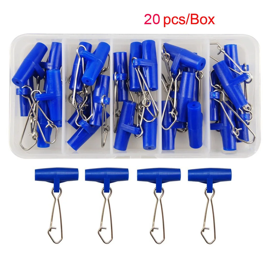 Hyaena 20 unids/set tamaño 4,5X2,7 cm cabeza giratoria de plástico azul con gancho Snap pesca plomo deslizamiento giratorios trenza línea de pesca deslizador