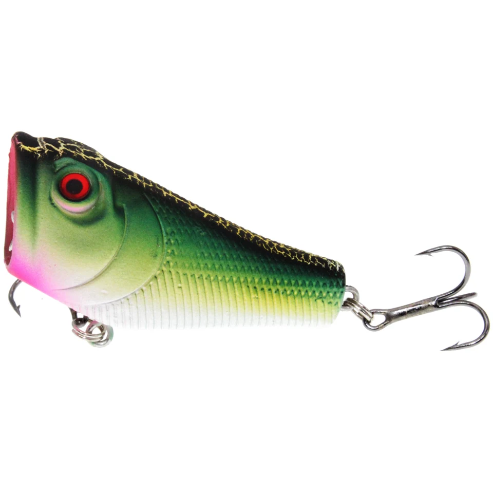 Señuelos de Pesca de plástico Popper, aparejos de pesca de alta calidad, 5 colores disponibles, cebos duros de 5CM/8G, 6 ganchos, ojos 3D, 1 ud.