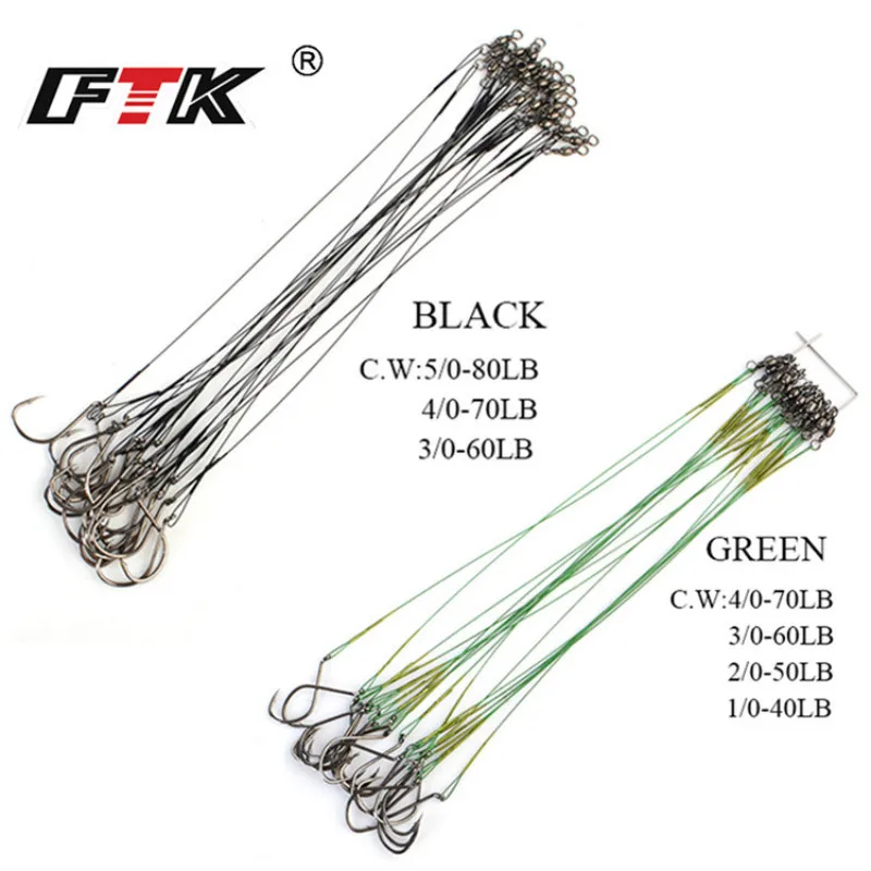 FTK 20 piezas correa de pesca con mosca de alambre de acero inoxidable de 20cm con núcleo de gancho 40-80LB correas antimordidas para líder de sedal de pesca - imagen 4