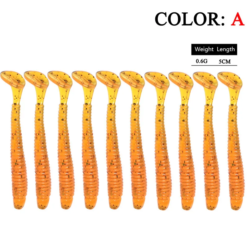KMRESA-señuelo de gusano de cola en T, cebo Artificial de silicona, Wobber Jigging, Shad Iscas Leurre souple, 5cm, 0,7g, 50 unidades por lote - imagen 5