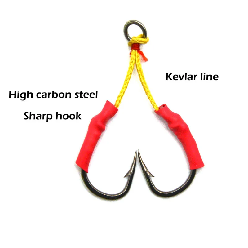 TAKEDO-Hanzuelo de ayuda para Jigging de acero al carbono, ganchos dobles con línea de PE, gancho de asistencia de anillo sólido, 2PRS/bolsa, 10827 - imagen 4