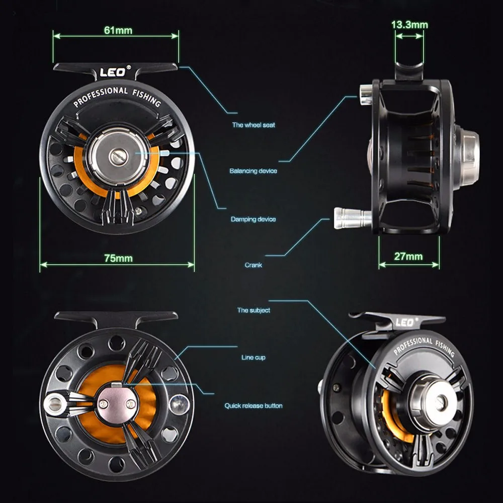 Carrete de pesca con mosca de intercambio de mano izquierda/derecha, carretes de pesca de fundición de aleación de aluminio, rueda de 75MM con pie alto, para peces - imagen 2