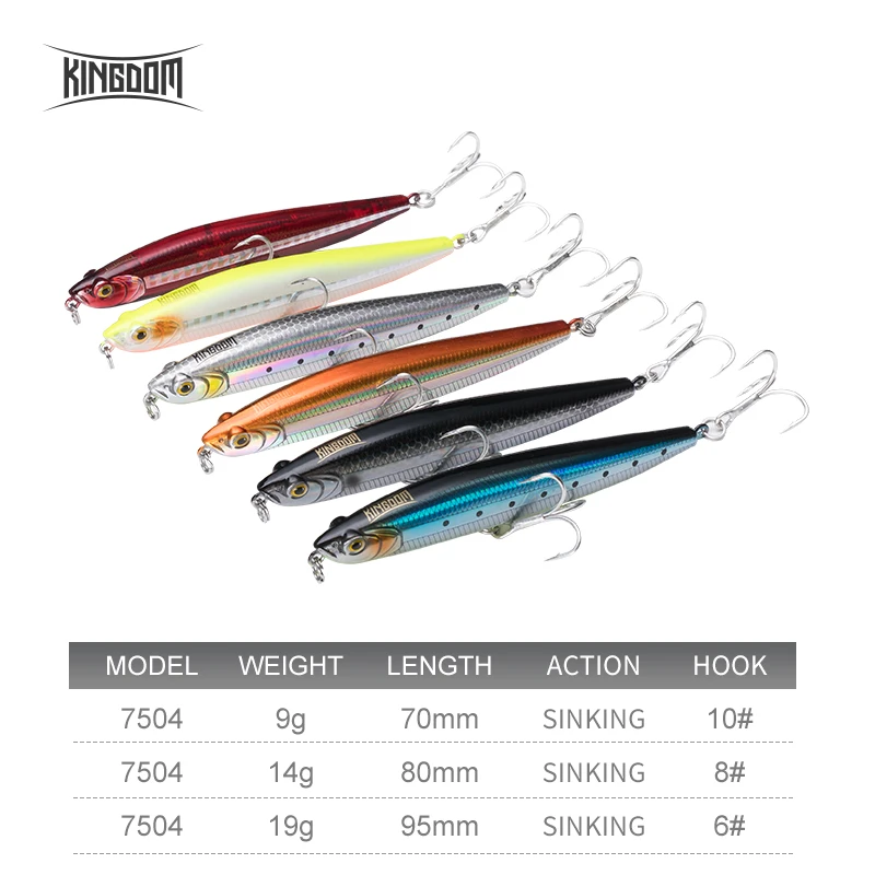 Señuelo de pesca Kingdom Sea, cebo tipo lápiz que se hunde, Wobblers de 80mm y 95mm, cebos duros artificiales, Lucio, trucha, aparejos de pesca Swimbait - imagen 3