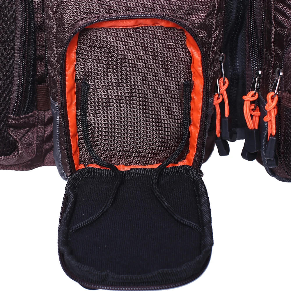 Chaleco de pesca con mosca marrón, chaqueta de malla para actividades al aire libre, bolsillos multifunción, mochila ajustable para hombres y mujeres - imagen 4