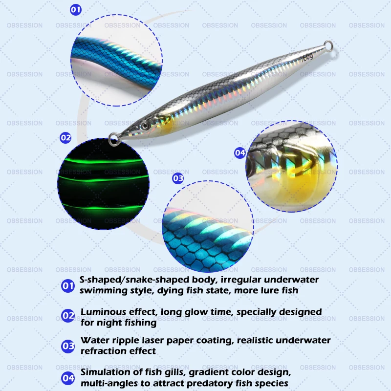 OBSESSION-señuelo de hundimiento lento en forma de S, cebo duro de 130g, 160g, 180g, cuchara de fundición a tierra que se hunde lentamente, aparejos de Pesca - imagen 3