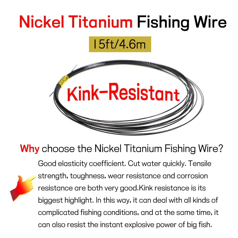 Línea líder de pesca de níquel y titanio, resistente a torceduras, 6LB-124LB, 15 pies/4,6 m, para Lucio de agua salada, atún, pesca Wahoo - imagen 2