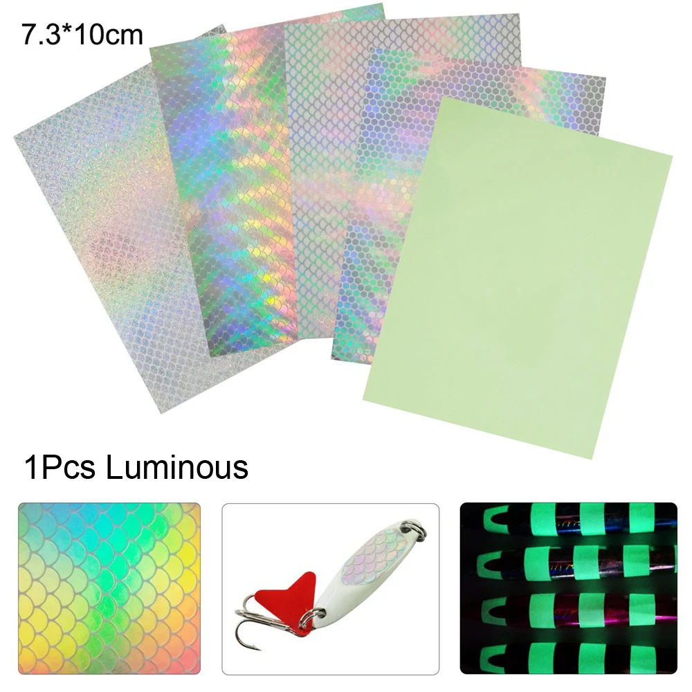 Pegatina de señuelo de pesca, 7,3x10cm, láser, impermeable, holográfico, bricolaje, piel de pescado, pegatinas para atar moscas, 15 unidades - imagen 2