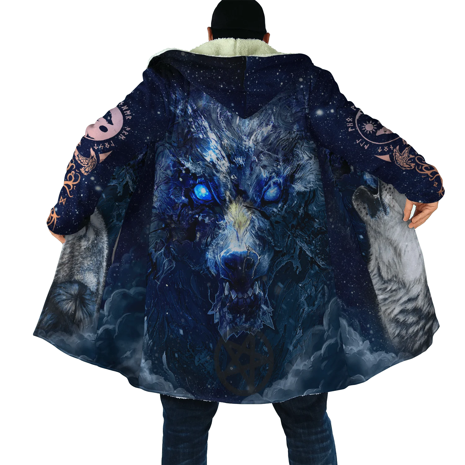 Moda de invierno para hombre capa con capucha León tatuaje Lobo impresión 3D polar grueso cortavientos Unisex Casual capa con capucha cálida DP04 - imagen 4