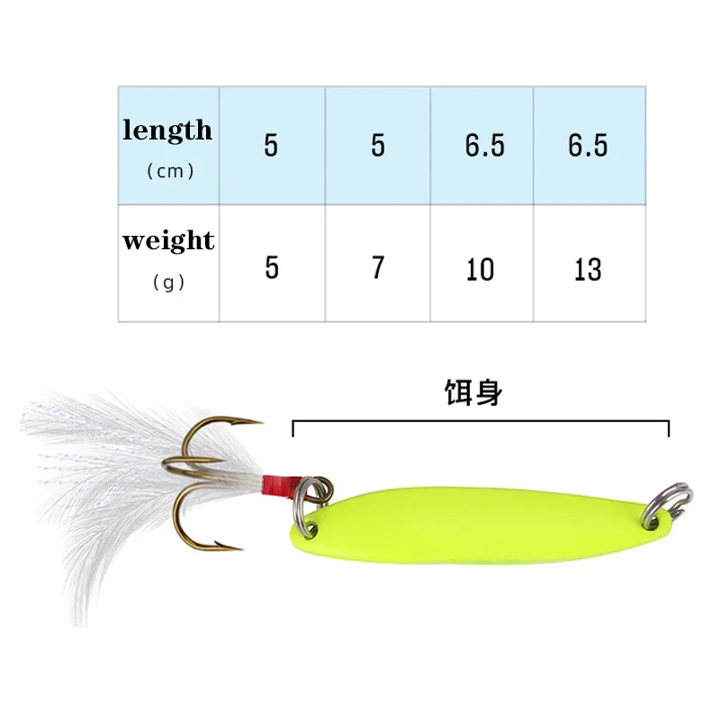 Señuelos luminosos de Metal para Pesca, anzuelo triple de plumas, 5g, 7g, 10g, 13g, cebo Artificial para lubina, trucha, aparejos de Pesca, 1 ud. - imagen 3