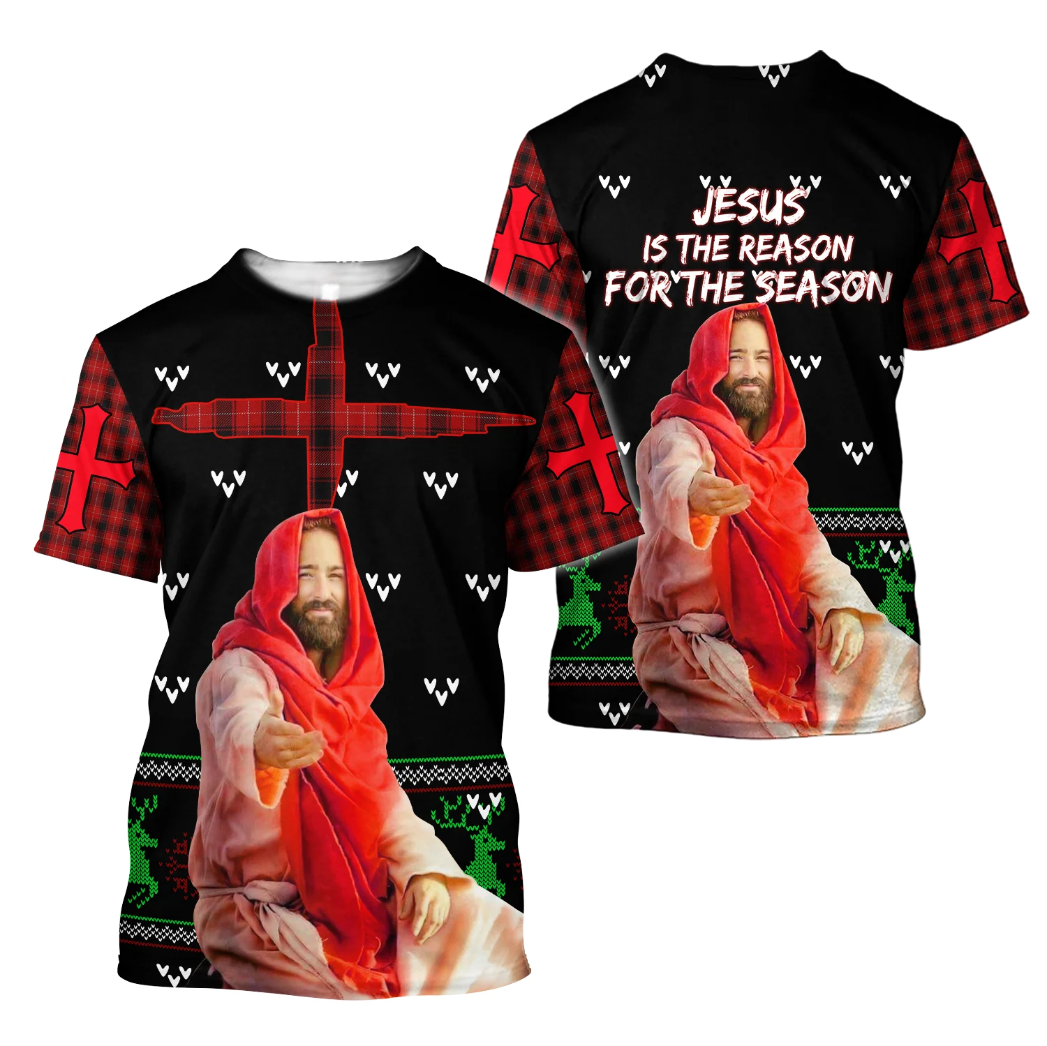 Camiseta Hipster fresca de verano para hombre, camiseta de manga corta Harajuku con estampado 3D de Feliz Navidad de Jesús, camisetas informales Unisex TX212 - imagen 4