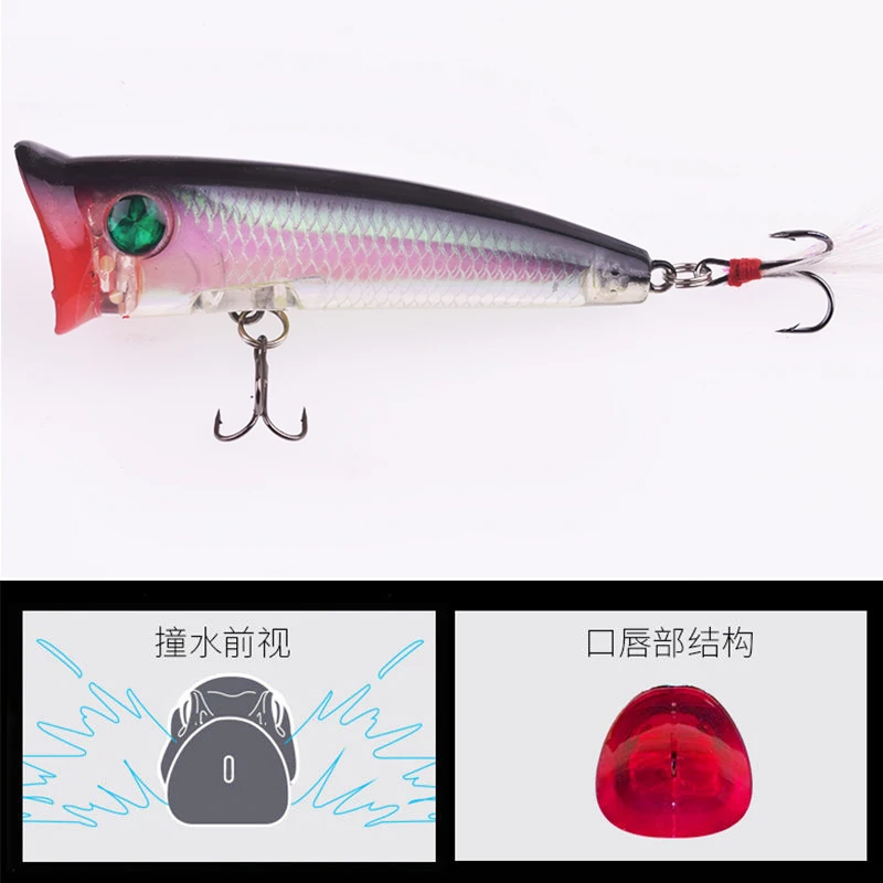 Señuelo de Pesca de agua superior, 78mm, 10,5g, ojos 3D, láser Artificial, gancho de pluma de plástico duro, aparejos flotantes, Wobbler, 1 ud. - imagen 3