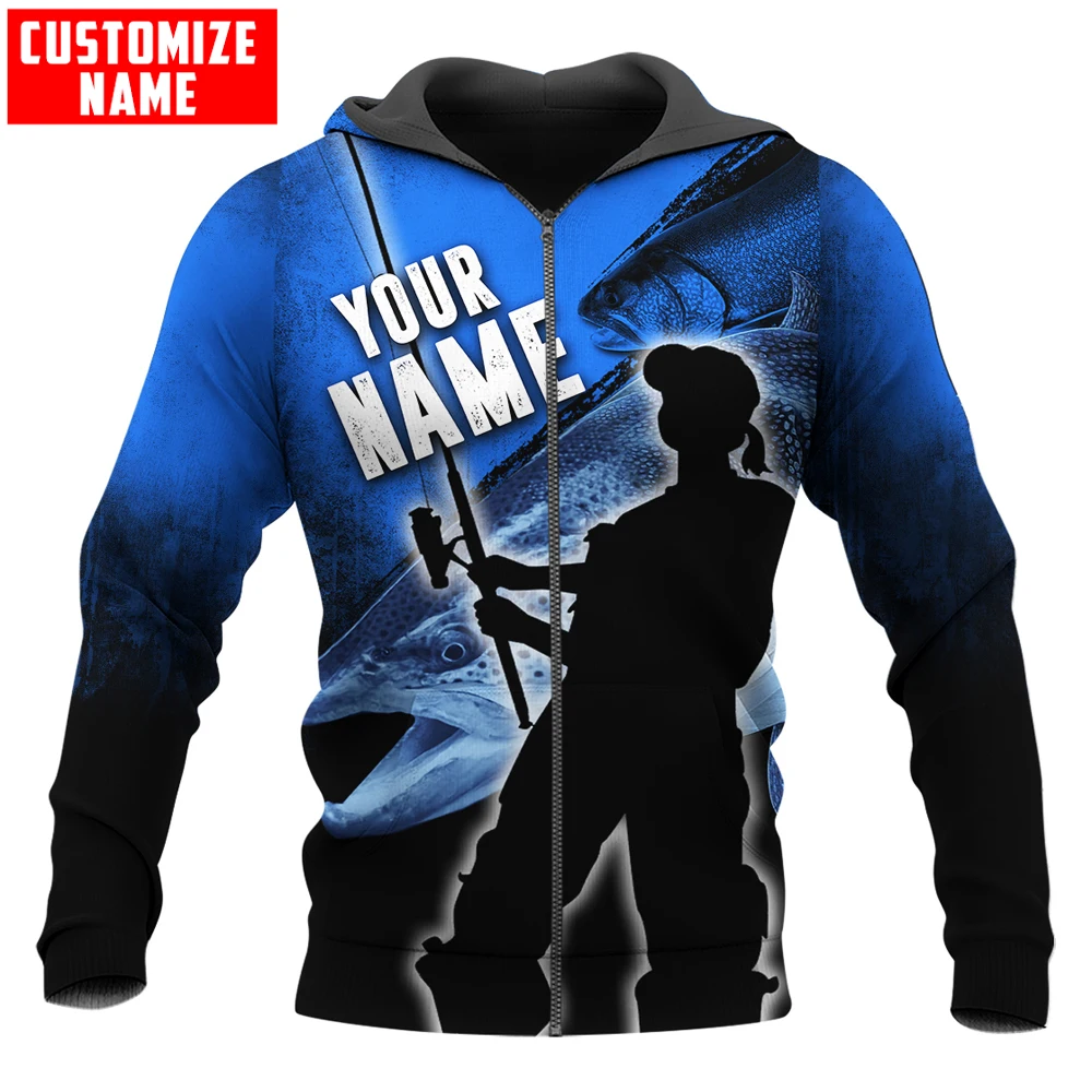 Sudadera con capucha y sudadera con estampado 3D de pesca de trucha y monstruo con nombre personalizado para hombre, sudaderas con capucha con cremallera Unisex, ropa de calle informal KJ804 - imagen 5