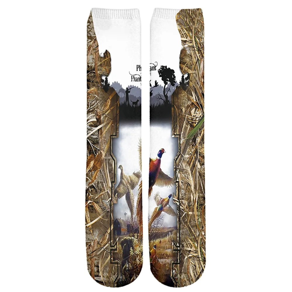 Calcetines de marca PLstar Cosmos, envío directo, nueva moda 2021, calcetín para hombre, caza de patos y lobo, estampado 3D, calcetín informal hasta la rodilla Unisex - imagen 4