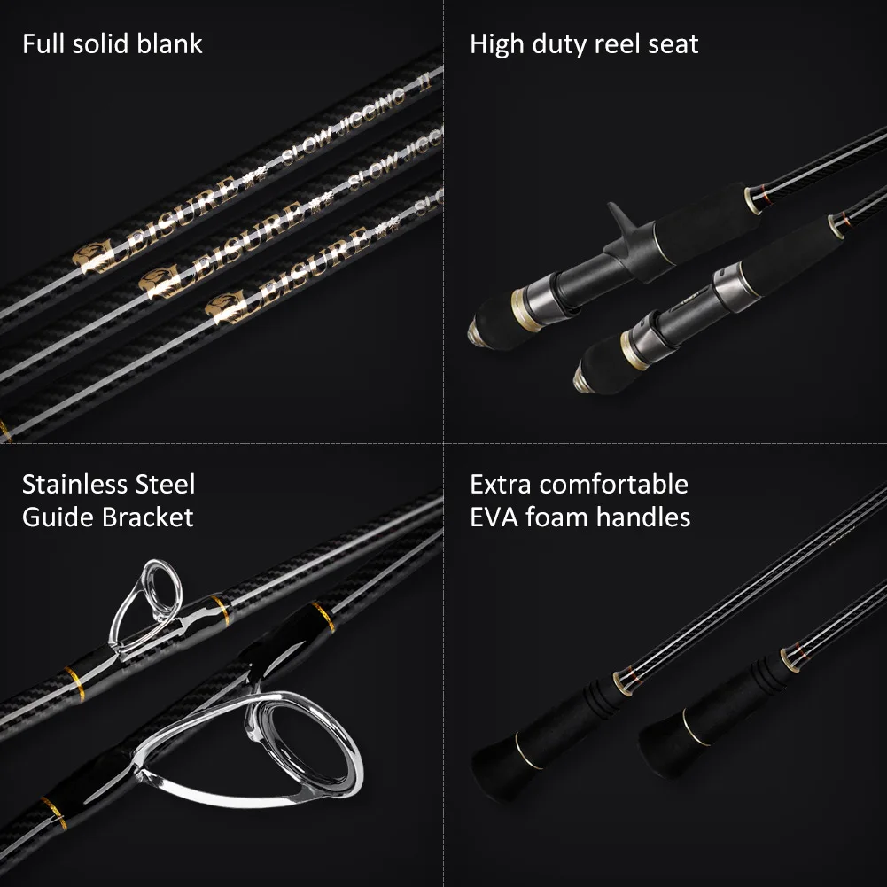 Noeby-caña de Jigging lenta con punta sólida, 1,68 m, 1,83 m, 1,96 m, Baitcasting giratorio, 30-350g, peso del señuelo, potencia M ML, cañas de pescar de agua salada - imagen 4