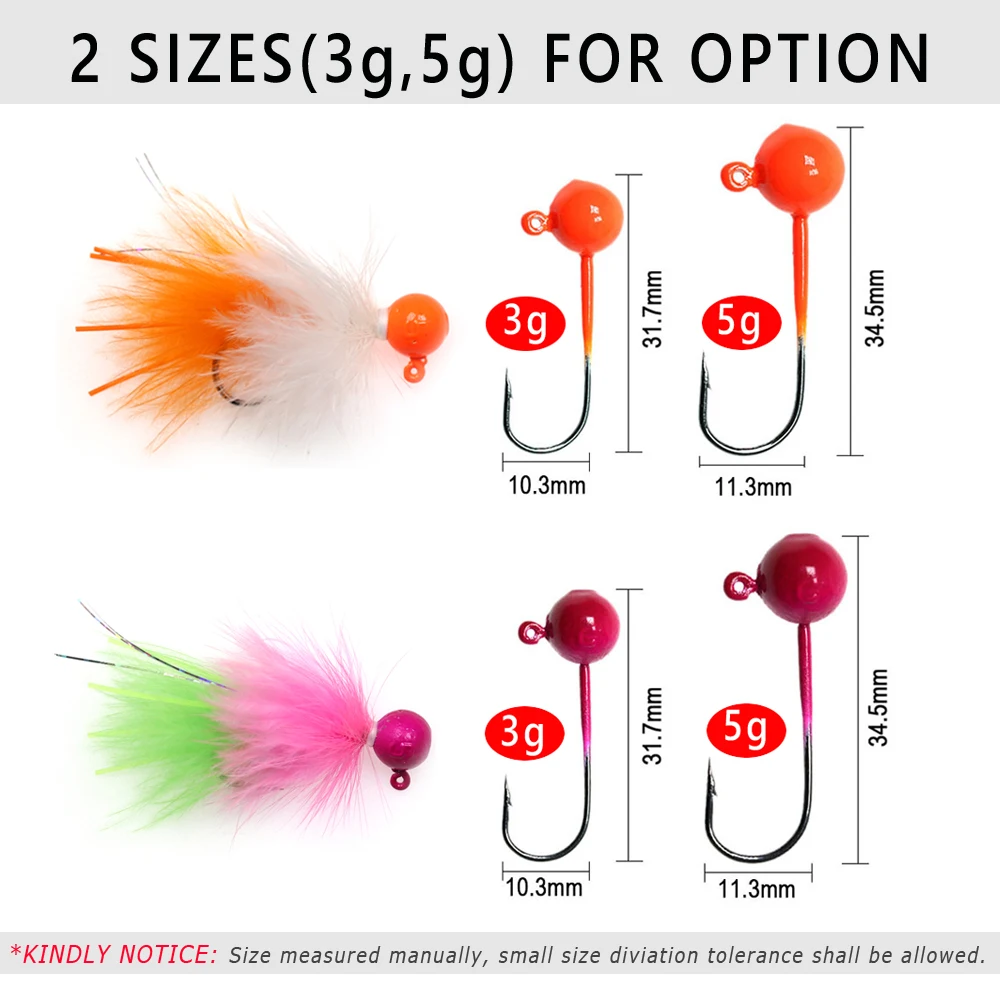 Bimoo 4 Uds 3g 5g fluorescente Marabú tipo de pez anzuelo cabeza señuelo de pesca Streamer mosca lubina trucha Pike Muskie hielo Jig señuelo de pesca - imagen 3