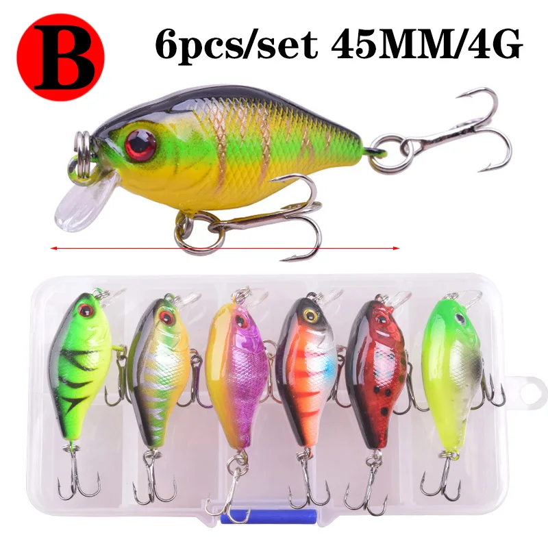 Juego de Señuelos de Pesca de colores mixtos, Kit de cebos para pececillos, Wobbler, Crankbaits con caja, anzuelos triples, aparejos de pesca, cebo duro, 6 unids/lote - imagen 5