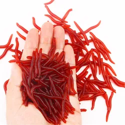 Señuelo de pesca de gusano de tierra Artificial, simulación de pesca clásica, gusanos rojos, Señuelos de olor a pescado realista, aparejos de cebo blando, 50 unidades por lote