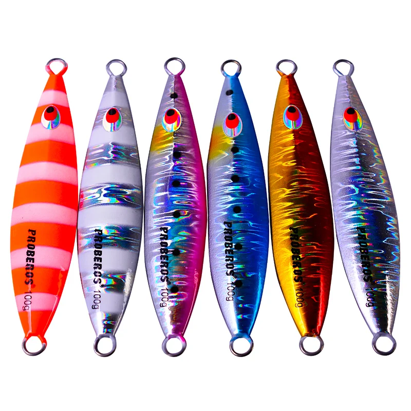 Señuelo de pesca de Metal PRO BEROS, 6 colores, anzuelo duro para mar profundo, aparejos de pesca, lote de 6 unidades, 40g-60g-80g-100g - imagen 5