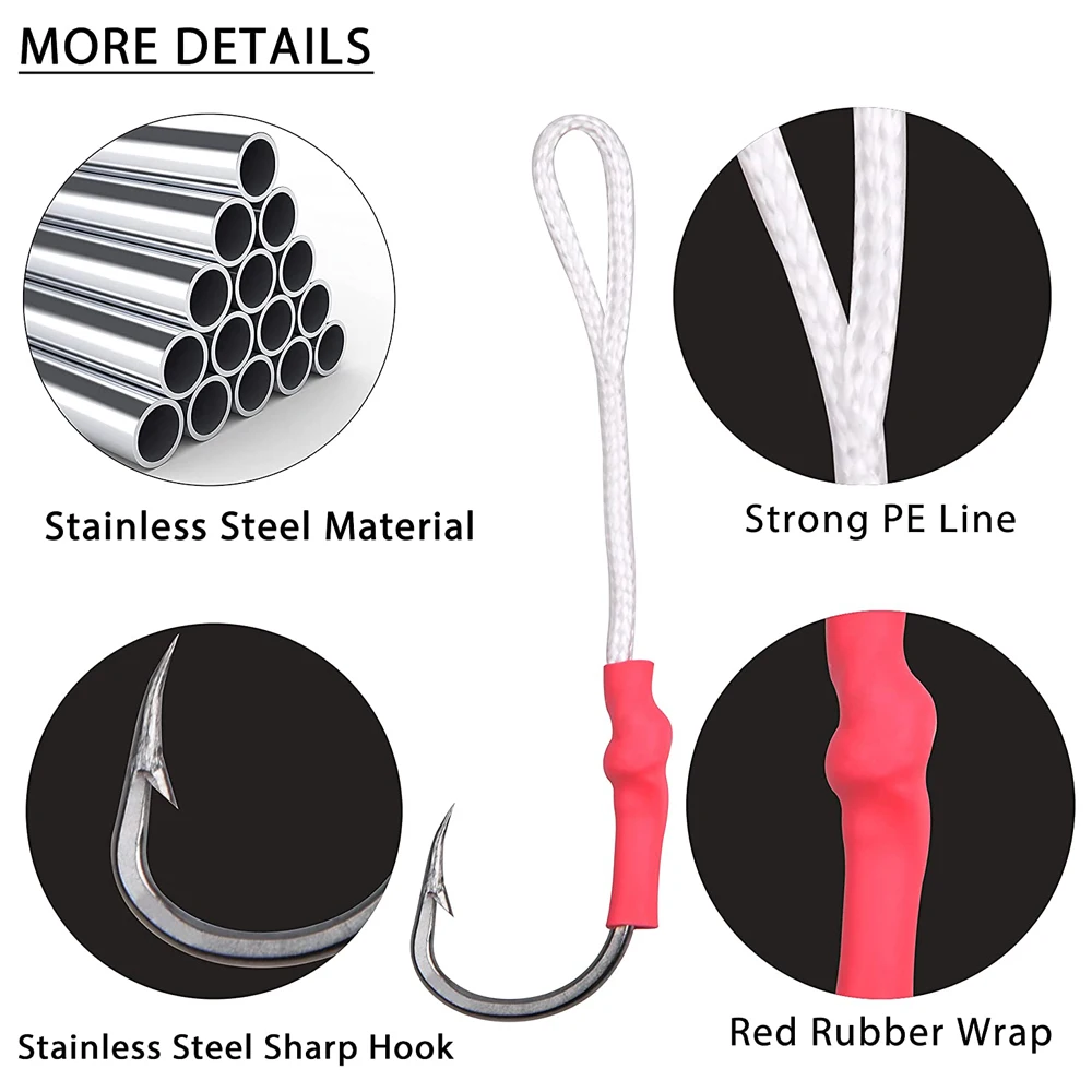 Anzuelo de pesca con anillos divididos, Kit de anzuelos de plomo de Metal lento, aparejo de lubina a rayas, atado de anzuelo de agua salada, 67 piezas - imagen 5