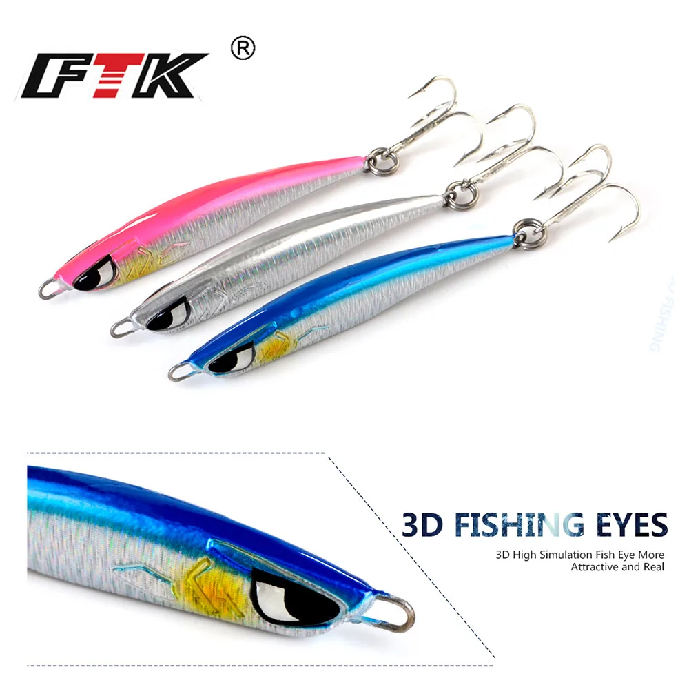 FTK-señuelo de pesca con plantilla de Metal, 40g, 60g, con anzuelo triple, cebos artificiales duros, señuelos de plomo, ojos 3D, accesorios de pesca de mar - imagen 3