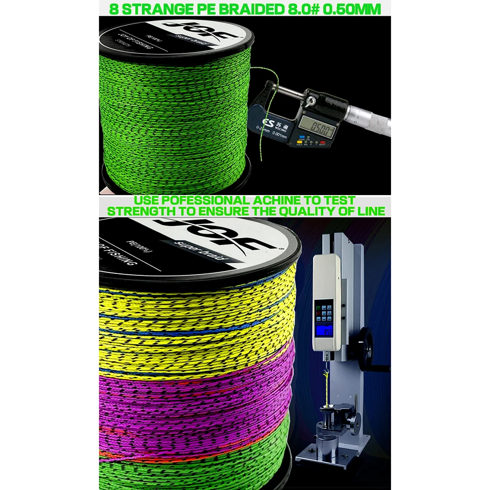 Hilo de pescar trenzado fuerte JOF 1000/500/300m, 8 hebras, 18-96lb, 0,14mm-0,57mm, hilo de camuflaje de punto Invisible - imagen 5