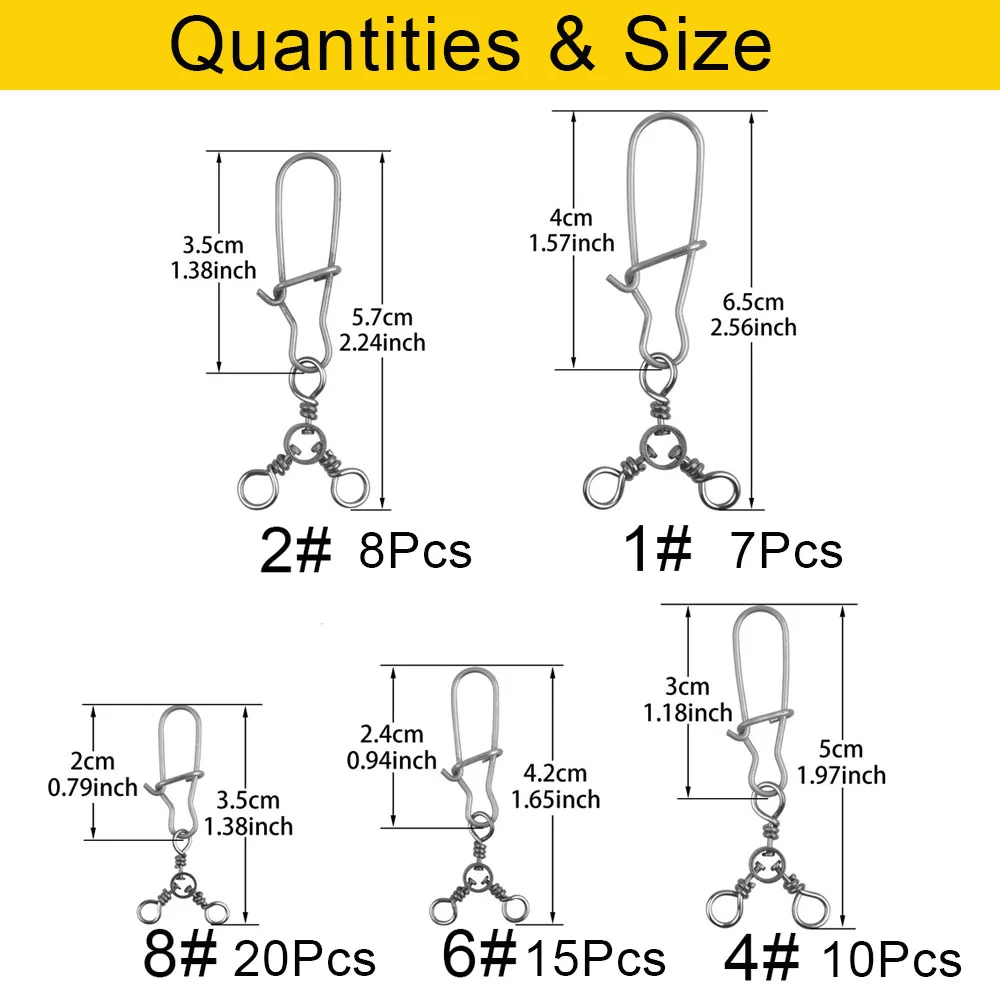 60Pcs/box 3 Way Fishing Connector Crossline Trigeminal Swivel with Stainless steel Nice Snaps Tackle Fishing Lure Accessories - imagen 2