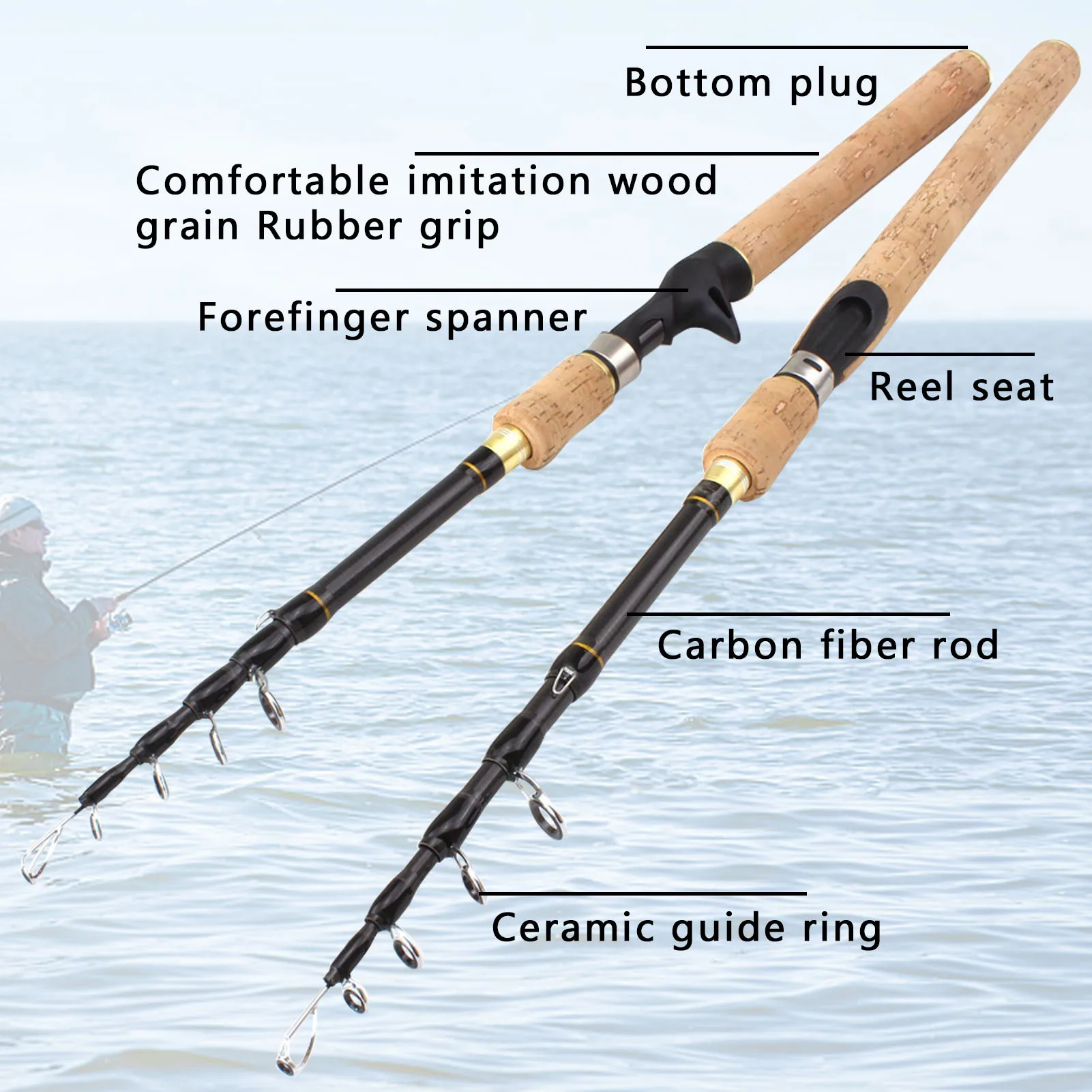 Caña Telescópica Spinning de Carbono – Mango de Madera para Trucha - imagen 2