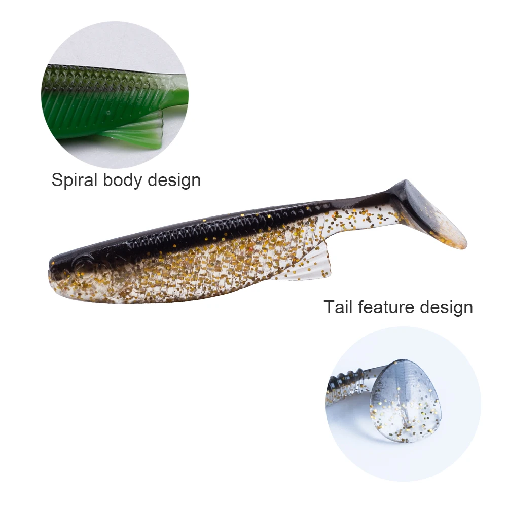 Hanlin-Señuelos de Pesca de cola en T, 10 piezas, 6cm, 2,5g, Swimbaits Easy Shiner, cebo suave de silicona, aparejos artificiales de carpa de doble Color - imagen 5