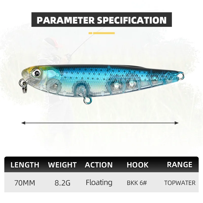 BLUX-señuelo de pesca Artificial para agua salada, andador de superficie, 70MM, 8,2g - imagen 3